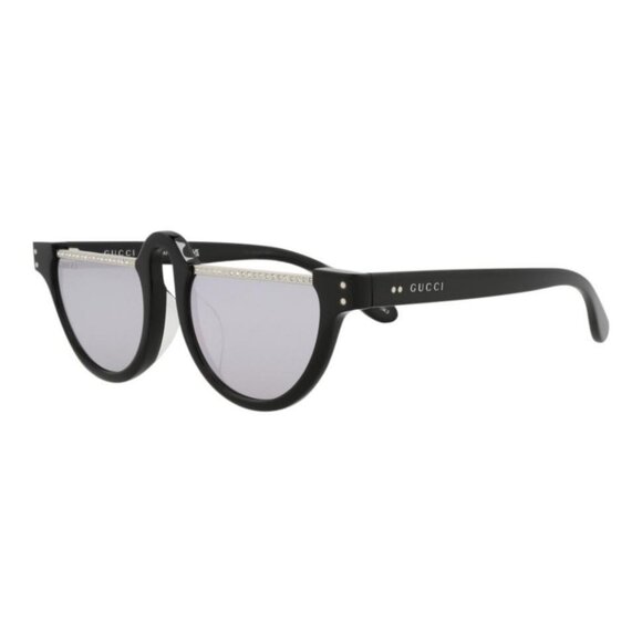 Gucci Womens Round/Oval Black Black Silver Fashion Designer Eyewear - Picture 1 of 4